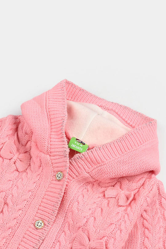 Infant Girls Acrylic Romper-Cable Bow - Light Pink