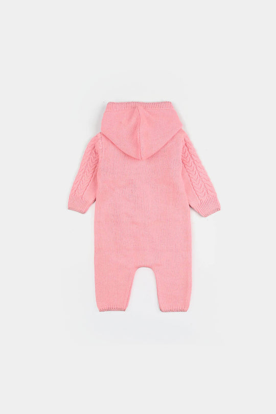Infant Girls Acrylic Romper-Cable Bow - Light Pink
