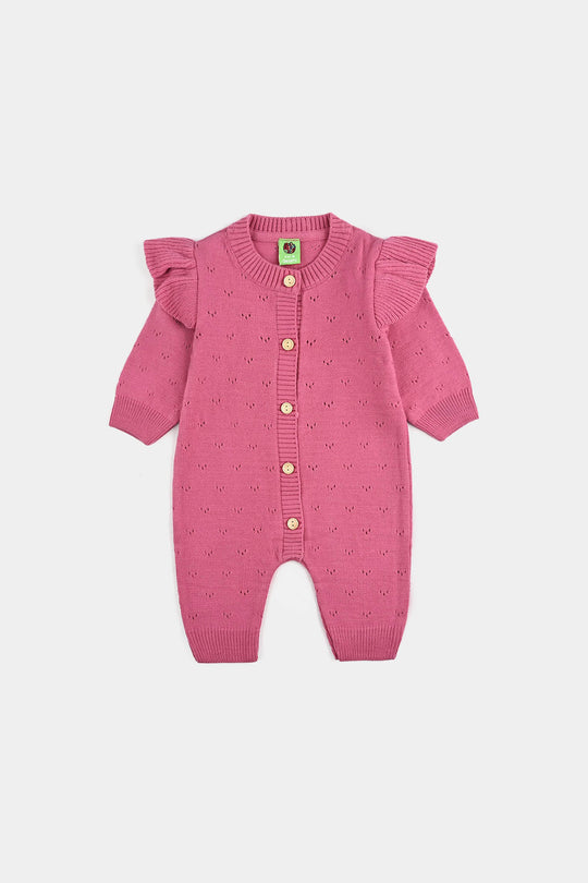 Infant Girls Acrylic Romper-Frill-Rose.Pink