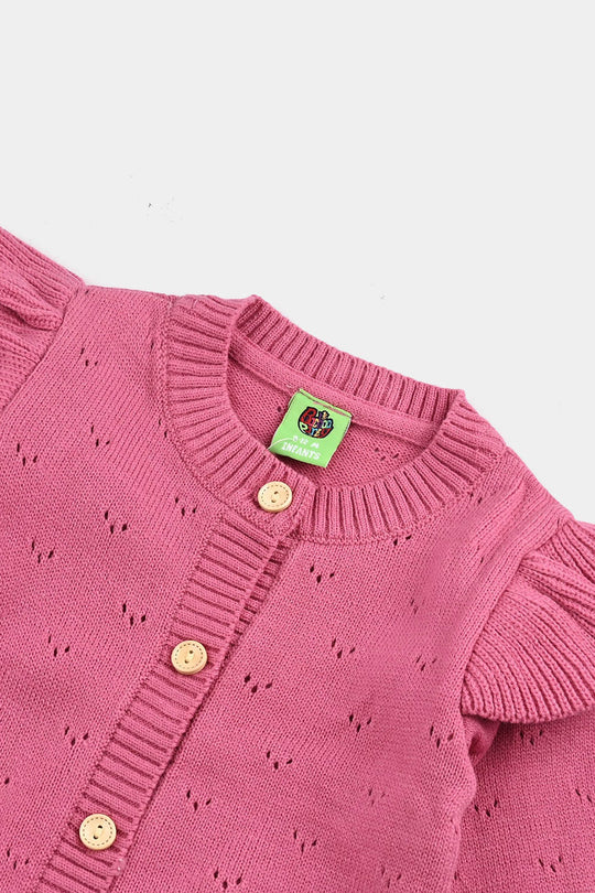 Infant Girls Acrylic Romper-Frill-Rose.Pink