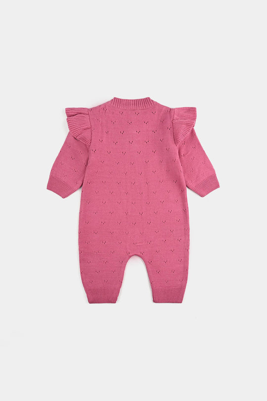 Infant Girls Acrylic Romper-Frill-Rose.Pink