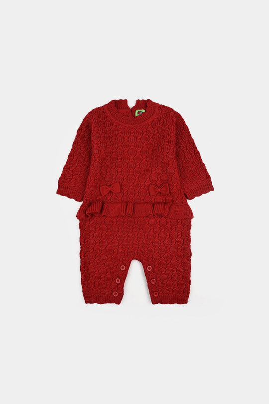 Infant Girls Acrylic Romper-Brick-Red