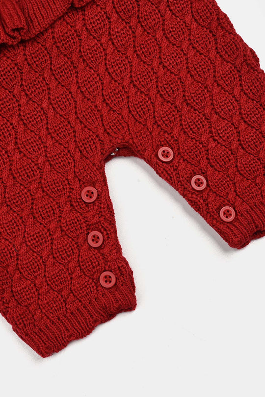 Infant Girls Acrylic Romper-Brick-Red