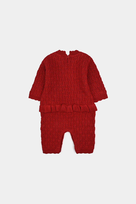 Infant Girls Acrylic Romper-Brick-Red