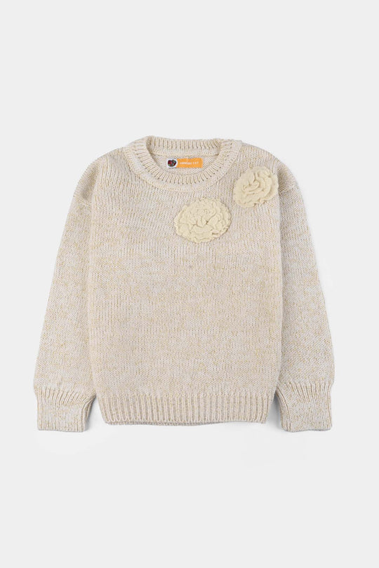 Girls Acrylic-Feather Lurex Sweater-Daisy-OFF-White