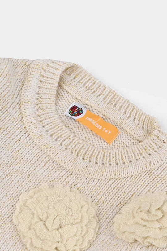 Girls Acrylic-Feather Lurex Sweater-Daisy-OFF-White