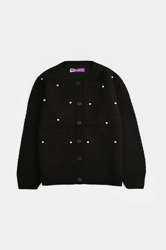 Girls Acrylic Sweater-Diamonds-BLACK