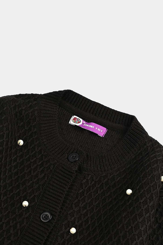 Girls Acrylic Sweater-Diamonds-BLACK