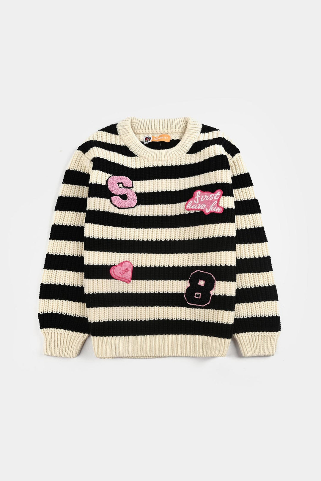 Girls Acrylic Sweater-Have Fun-Black/White