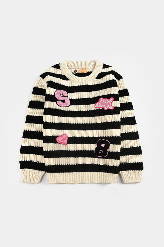 Girls Acrylic Sweater-Have Fun-Black/White
