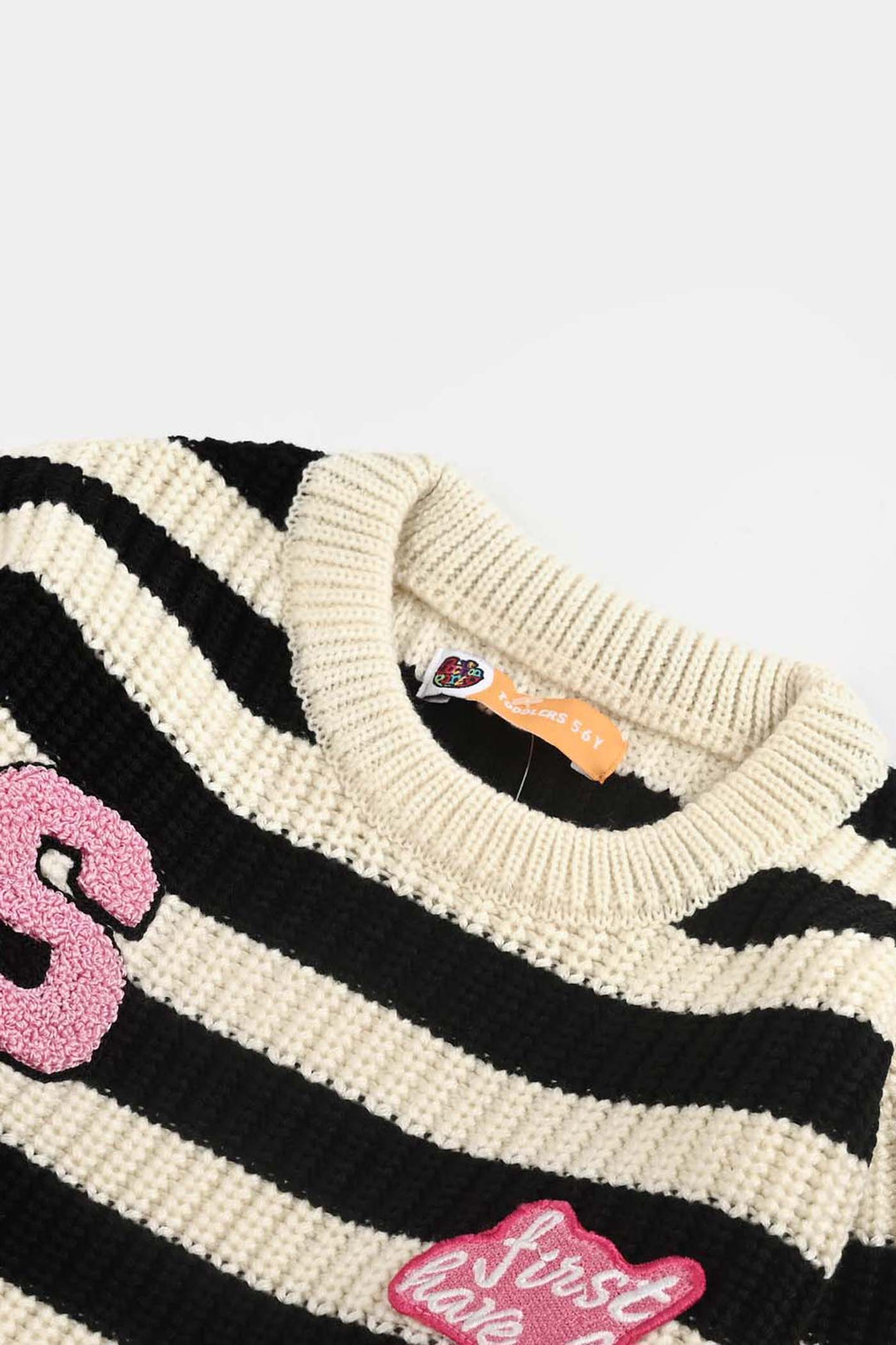 Girls Acrylic Sweater-Have Fun-Black/White