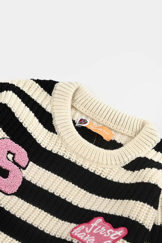 Girls Acrylic Sweater-Have Fun-Black/White