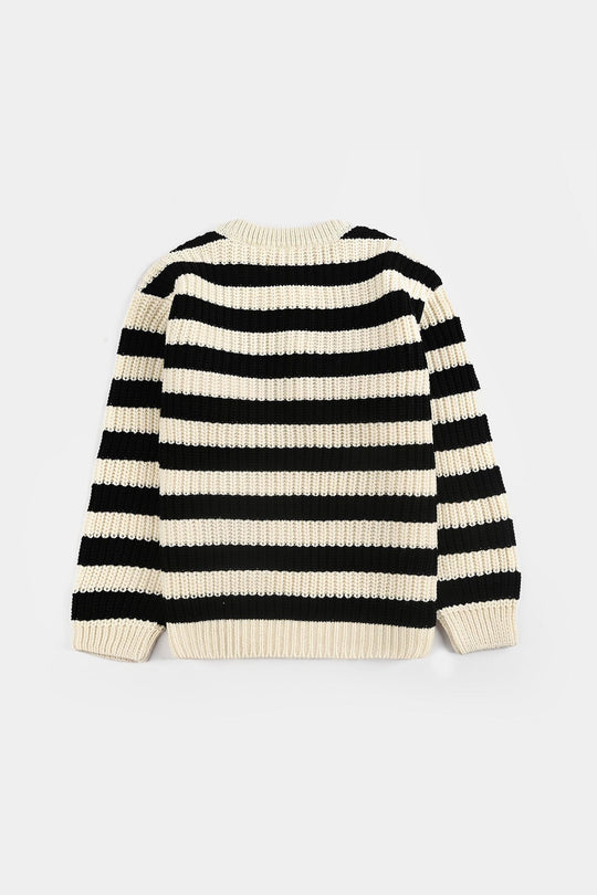 Girls Acrylic Sweater-Have Fun-Black/White