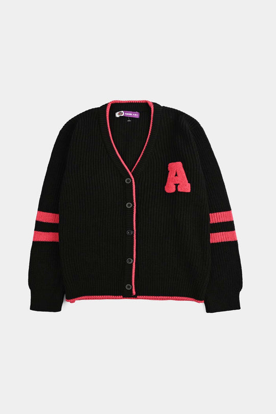 Girls Acrylic Sweater Cardigan-Black