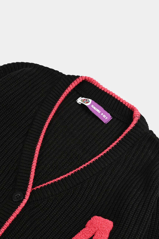 Girls Acrylic Sweater Cardigan-Black