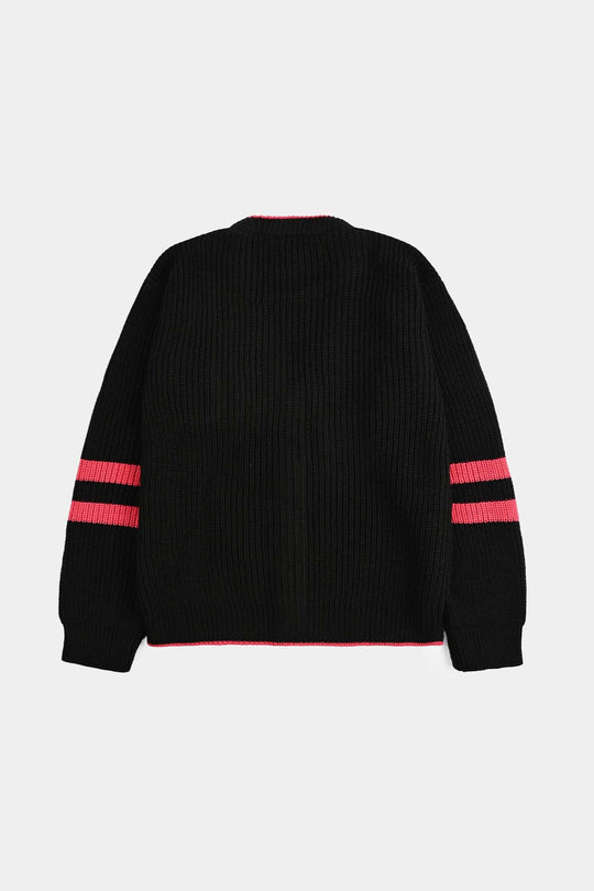 Girls Acrylic Sweater Cardigan-Black