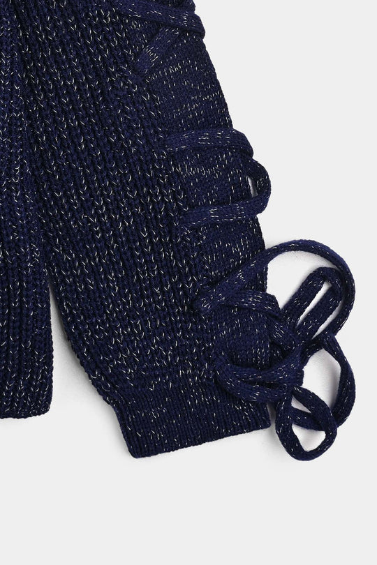 Girls Acrylic-Feather Lurex Sweater-NAVY