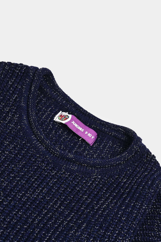 Girls Acrylic-Feather Lurex Sweater-NAVY