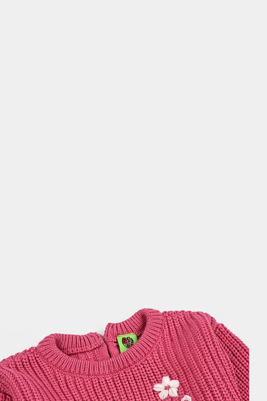 Infant Girls Acrylic Sweater-Love EMB-H.Pink