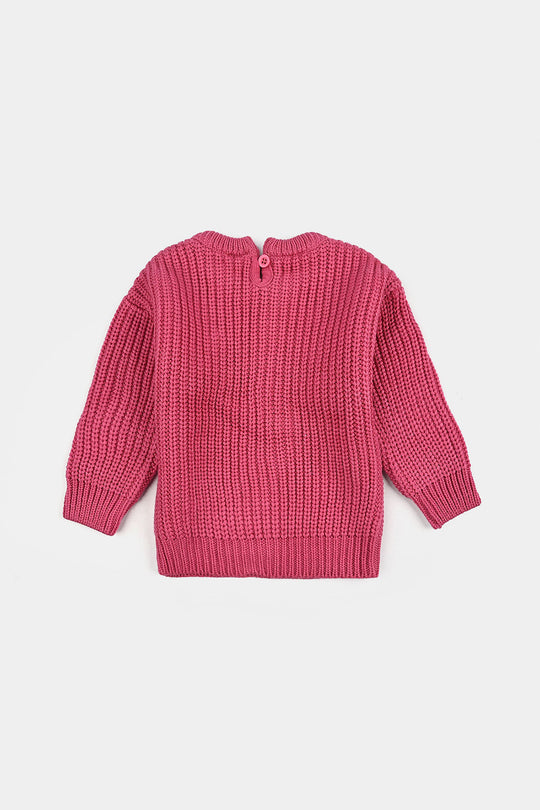 Infant Girls Acrylic Sweater-Love EMB-H.Pink