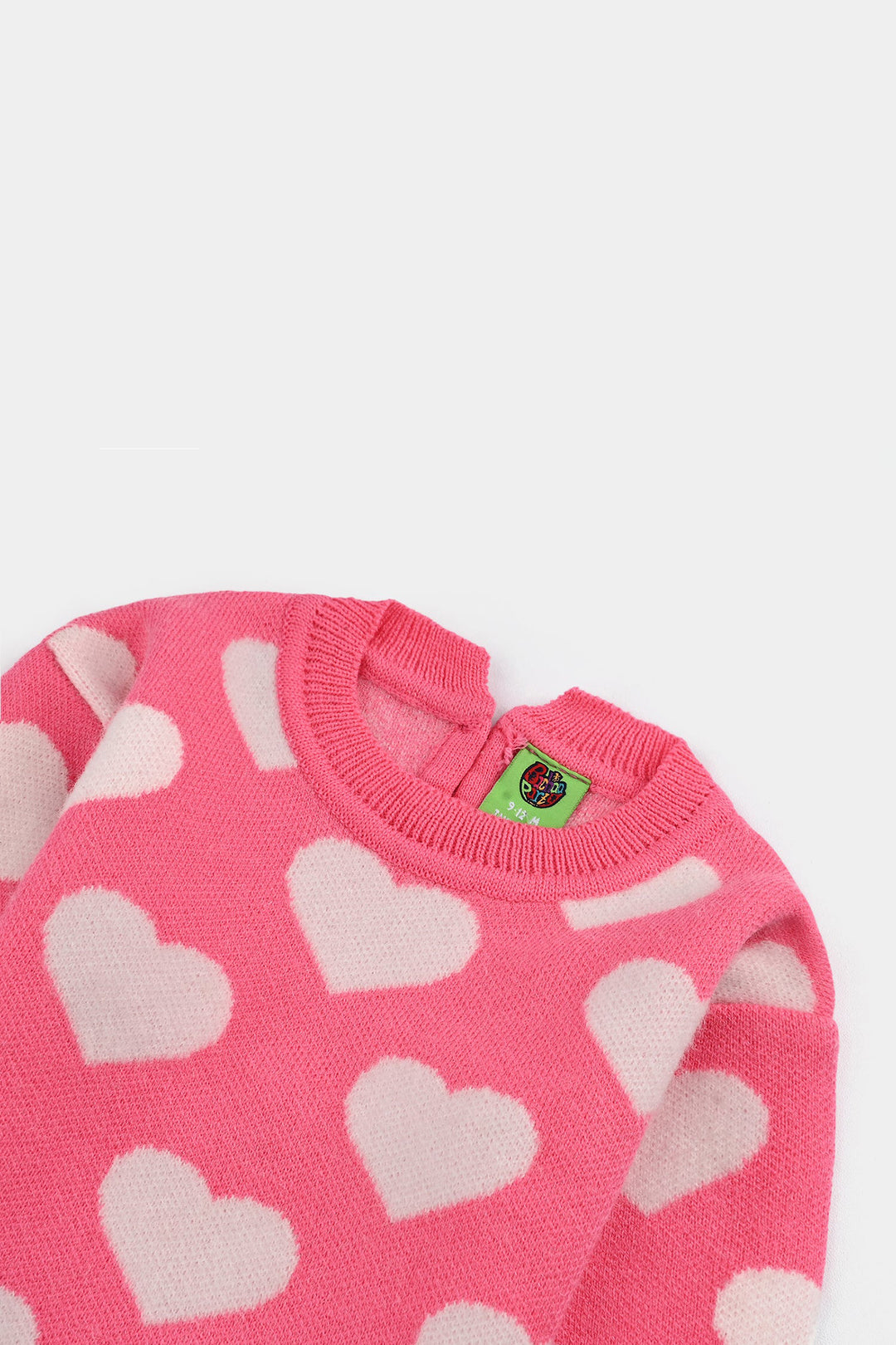 Infant Girls Acrylic-Feather Lurex Sweater-Feather Heart-Pink