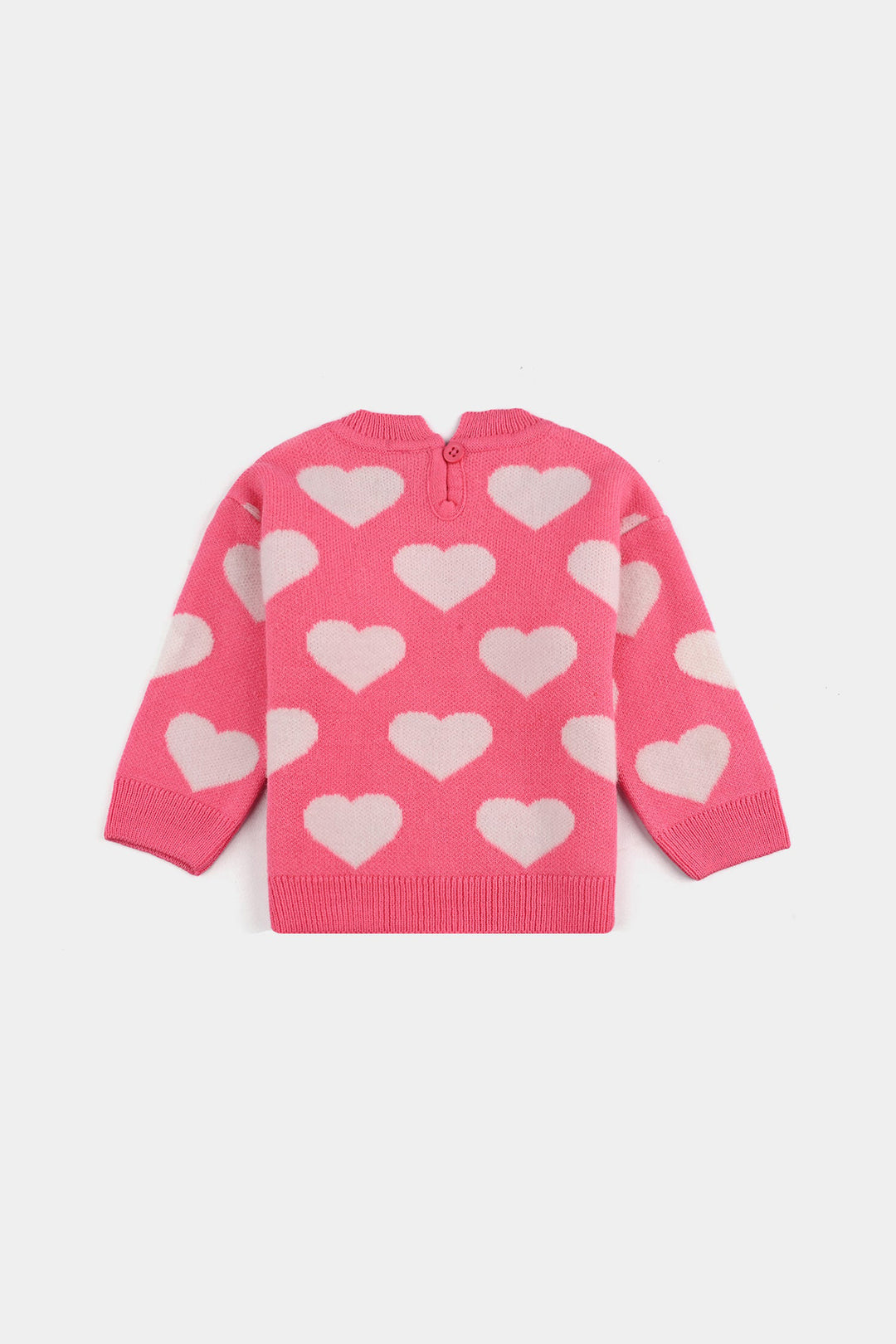 Infant Girls Acrylic-Feather Lurex Sweater-Feather Heart-Pink