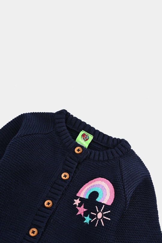 Infant Girls Acrylic Sweater-Rainbow - NAVY