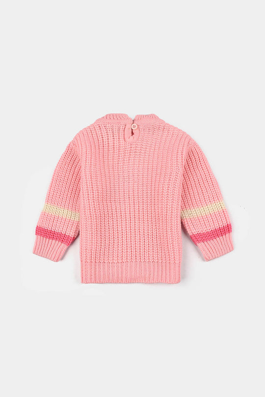 Infant Girls Acrylic Sweater-Cute Face - Pink