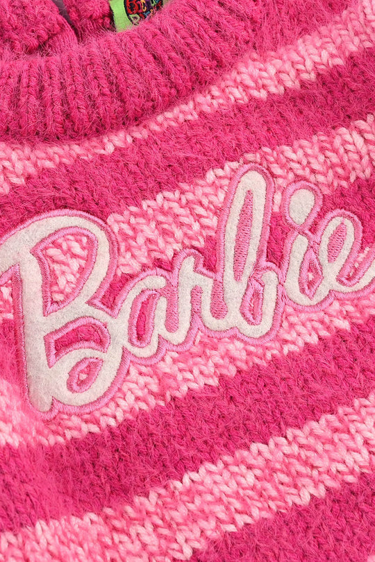 Infant Girls Acrylic-Feather Lurex Sweater-Feather Stripe-H.Pink