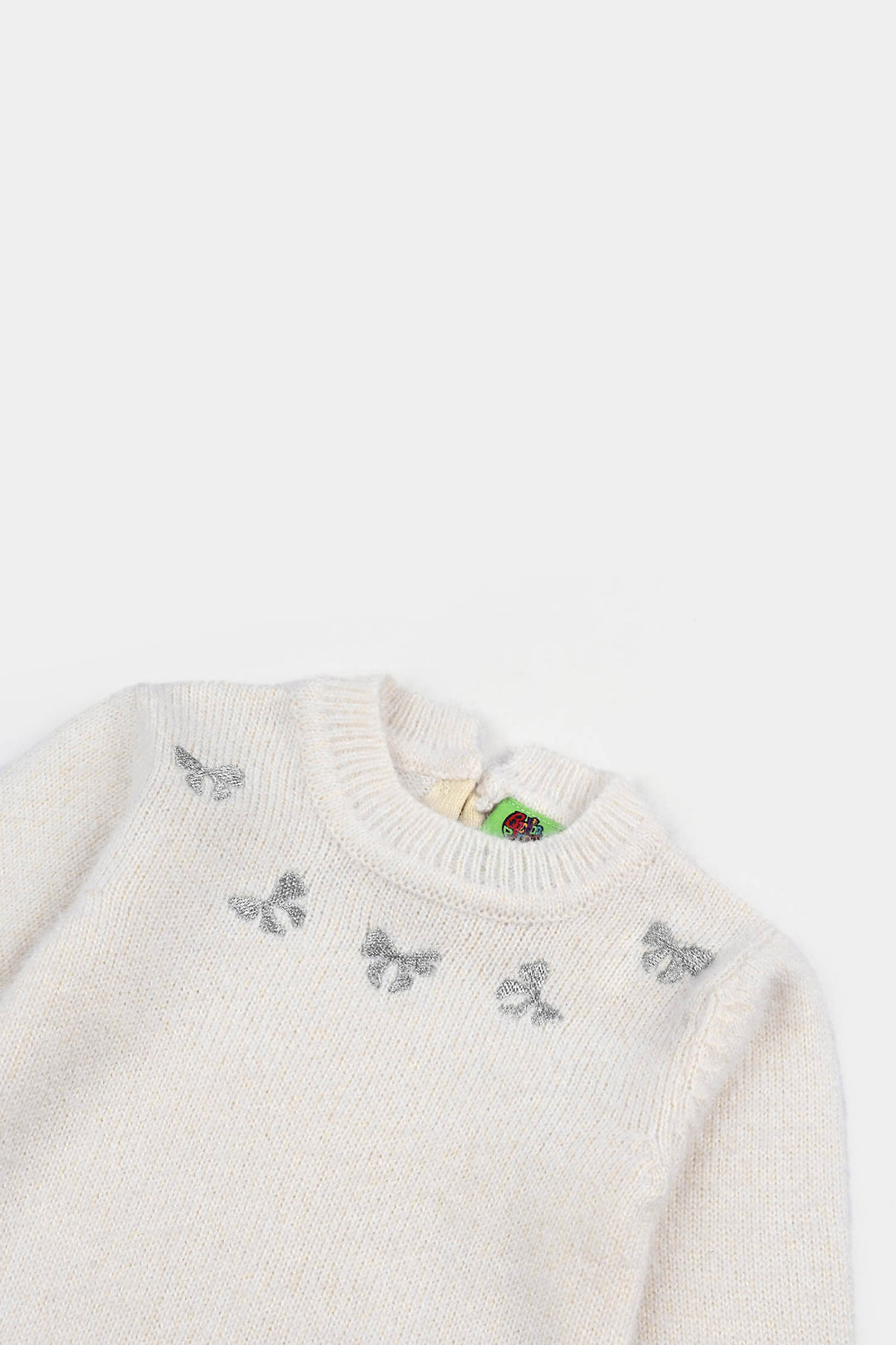 Infant Girls Acrylic-Feather Lurex Sweater-Lurex Bow - Off White