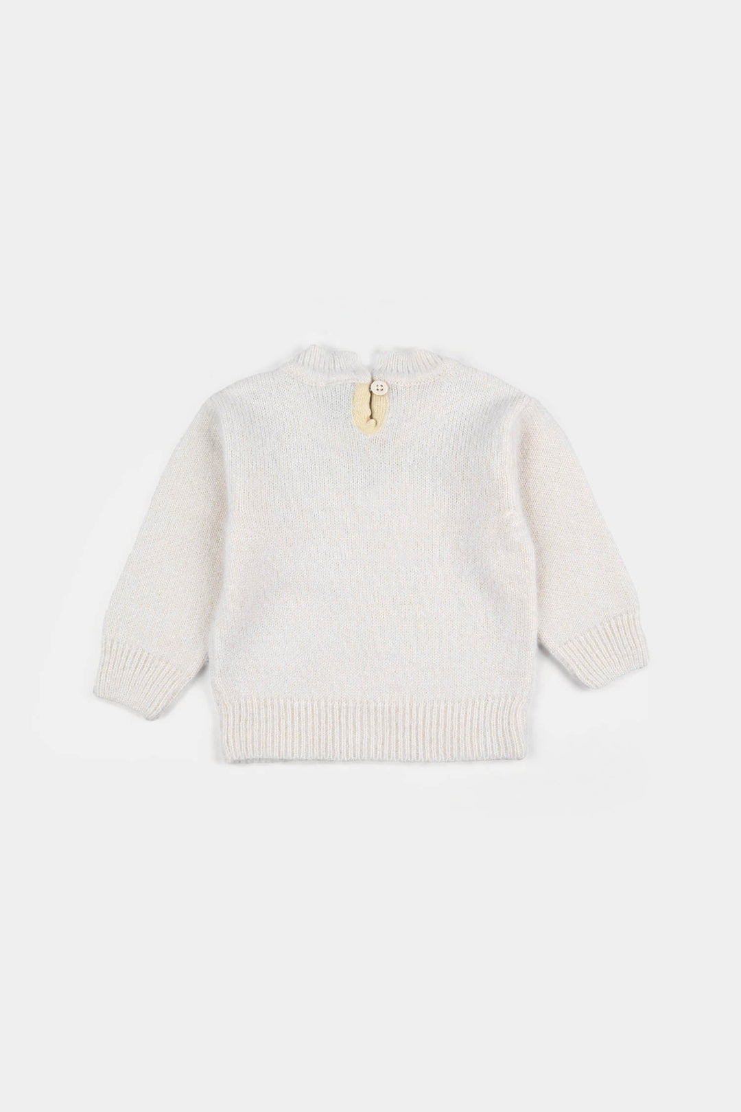 Infant Girls Acrylic-Feather Lurex Sweater-Lurex Bow - Off White