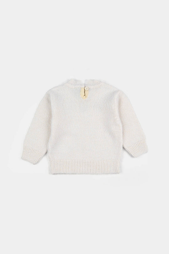 Infant Girls Acrylic-Feather Lurex Sweater-Lurex Bow - Off White