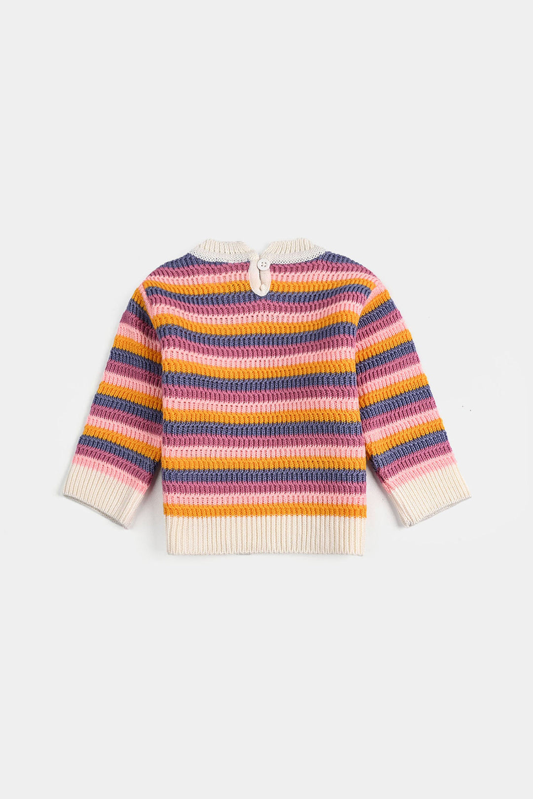 Infant Girls Acrylic Sweater-Stripe & Flower - Multi