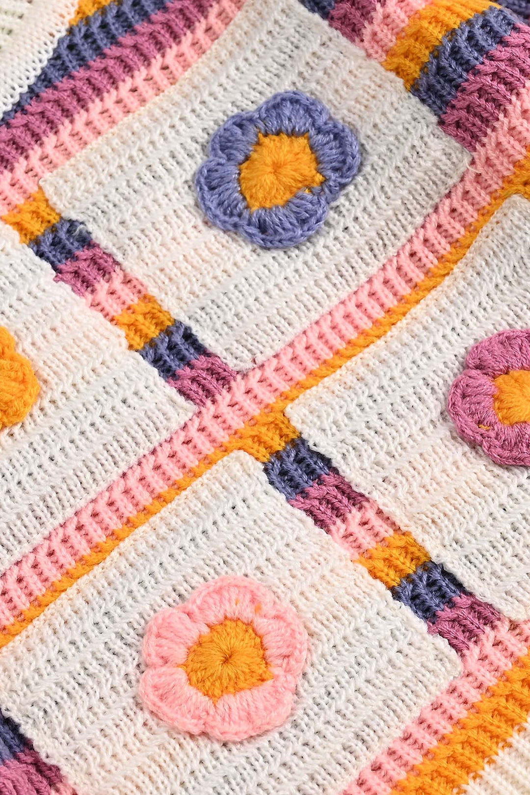 Infant Girls Acrylic Sweater-Stripe & Flower - Multi