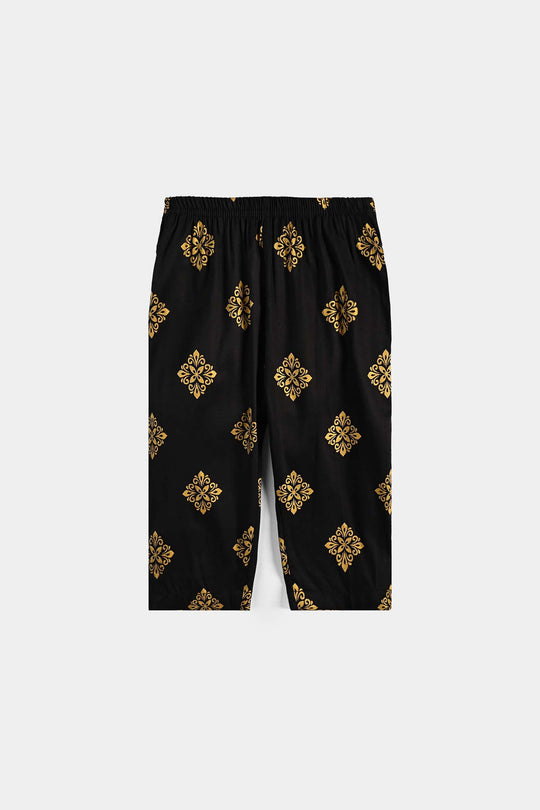 Infant Girls Cotton Printed Pant-BLACK