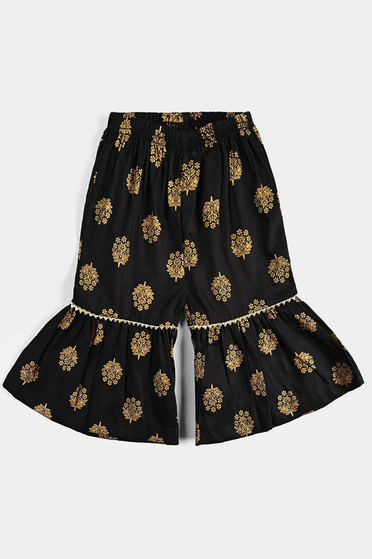 Infant Girls Cotton Printed Gharara-BLACK