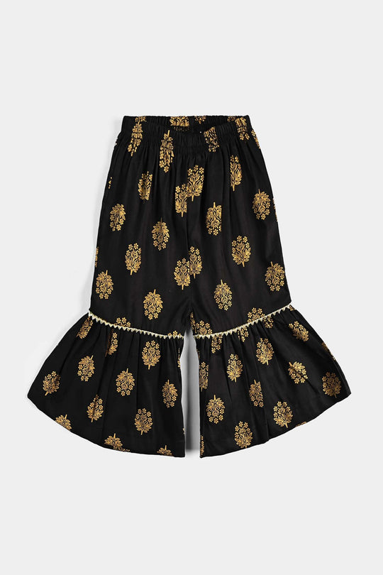 Infant Girls Cotton Printed Gharara-BLACK
