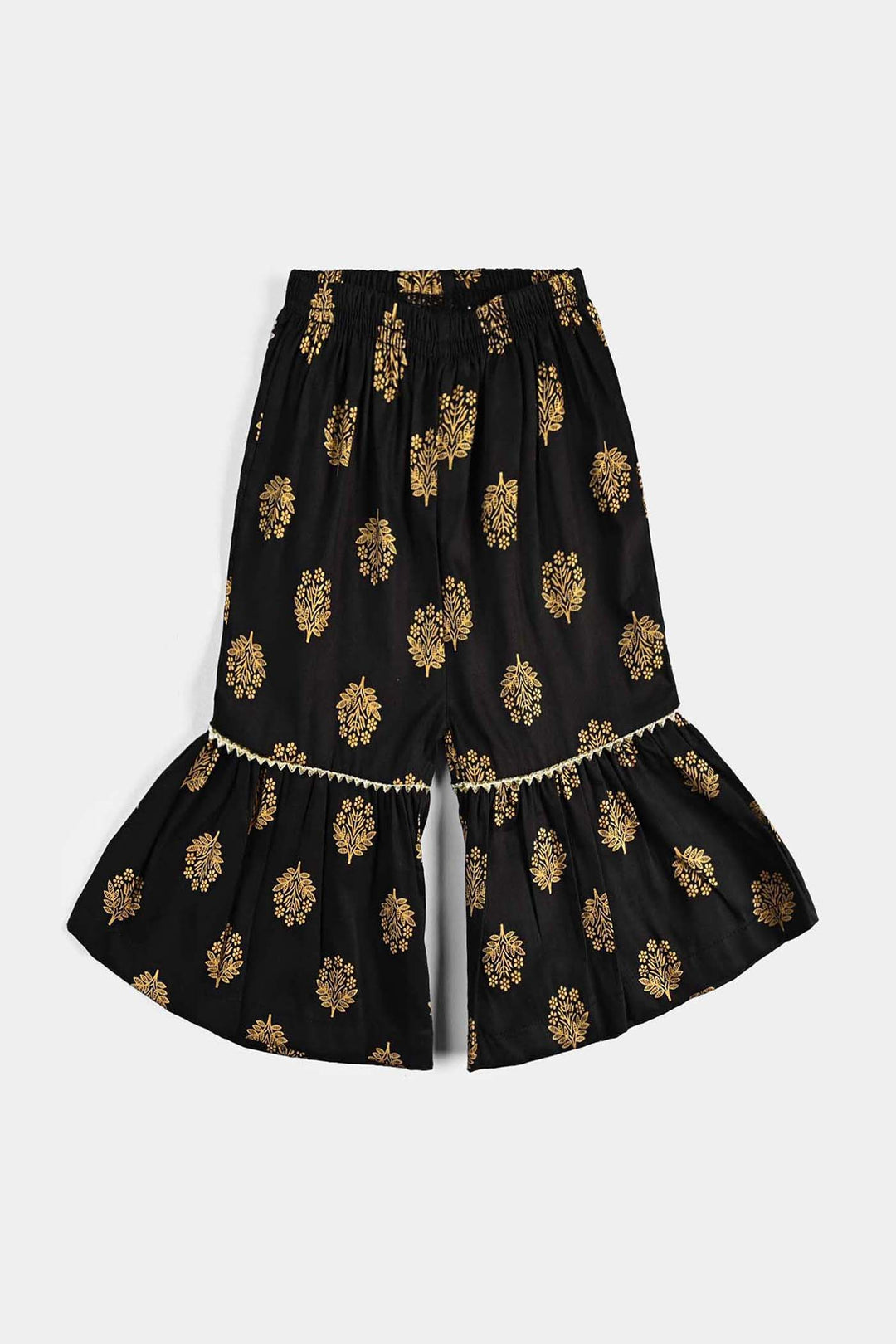 Infant Girls Cotton Printed Gharara-BLACK