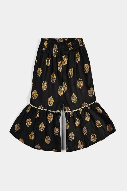 Infant Girls Cotton Printed Gharara-BLACK