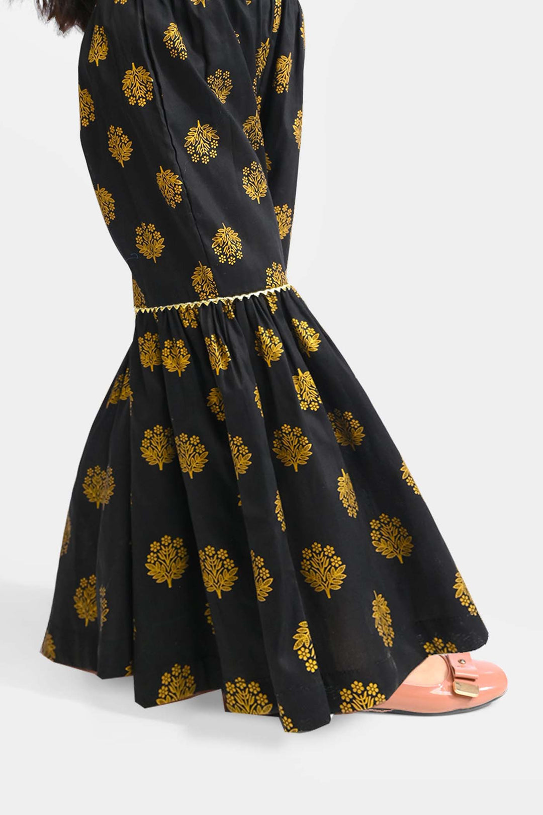 Girls Cotton Printed Gharara-BLACK