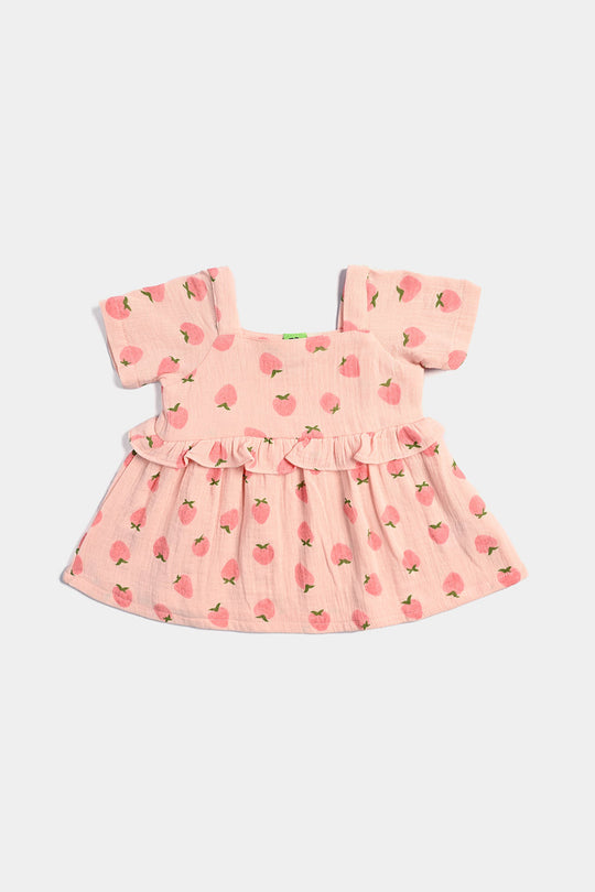 Infant Girls Cotton Co-Ord Set Strawberry-Pink