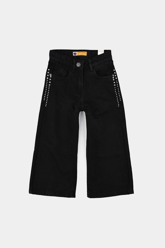 Girls Denim Rigid Pants - Black