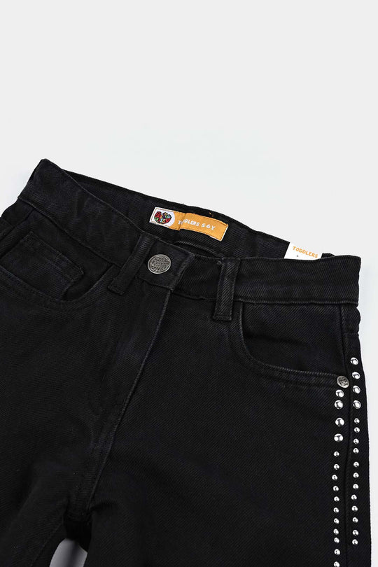 Girls Denim Rigid Pants - Black
