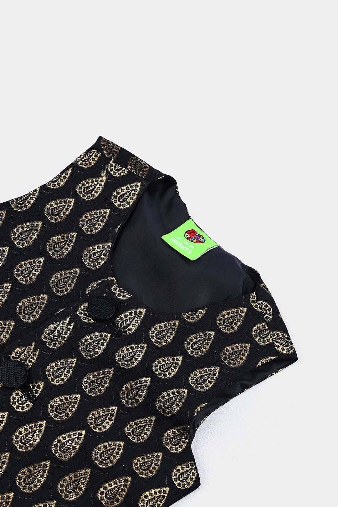 Infant Poly Viscose Waist coat (Golden Motif)-BLACK