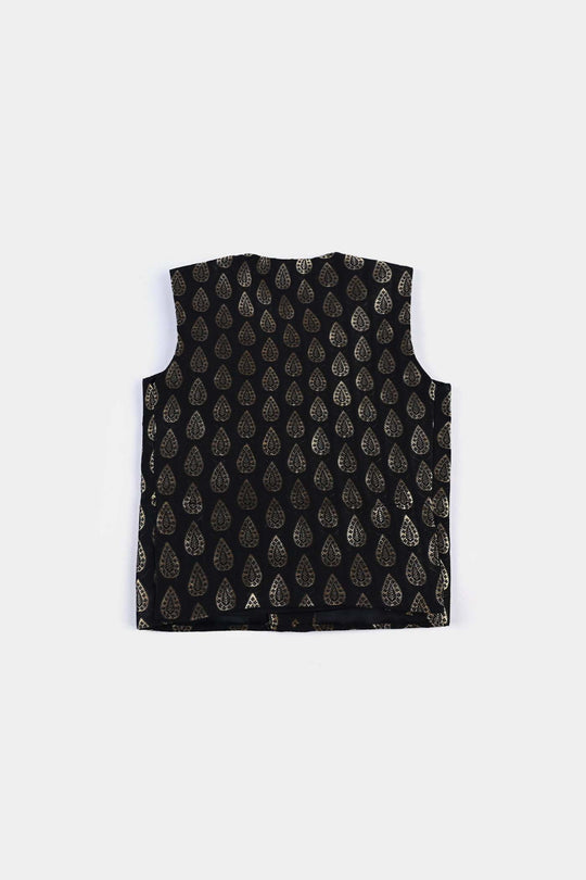 Infant Poly Viscose Waist coat (Golden Motif)-BLACK