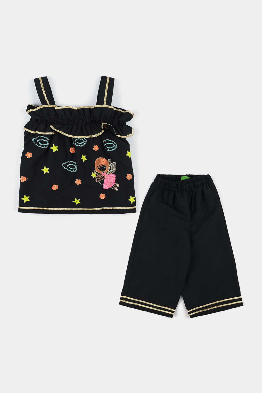 Infant Girls poly cambric Emb 2 Pcs Little Fairy-BLACK