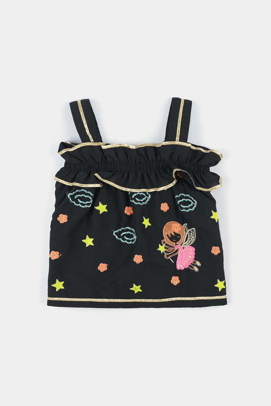 Infant Girls poly cambric Emb 2 Pcs Little Fairy-BLACK