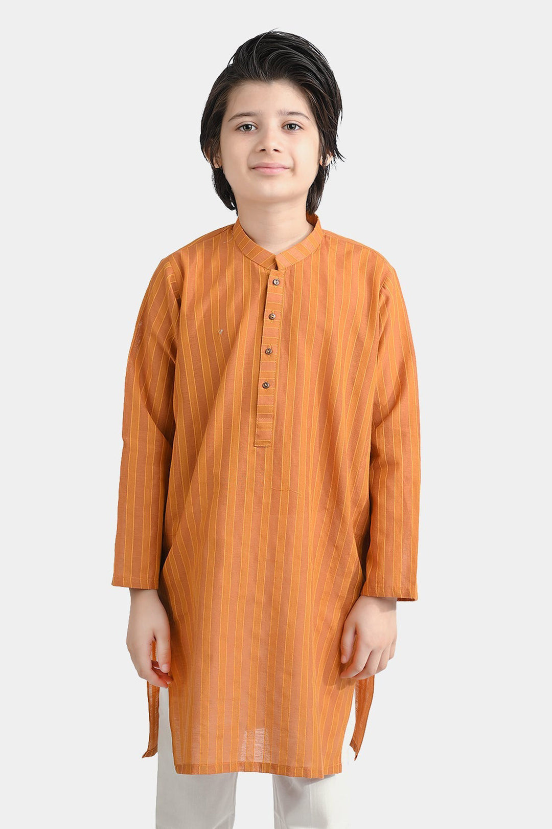 Boys Jacquard Kurta (Running Stitch)-BROWN