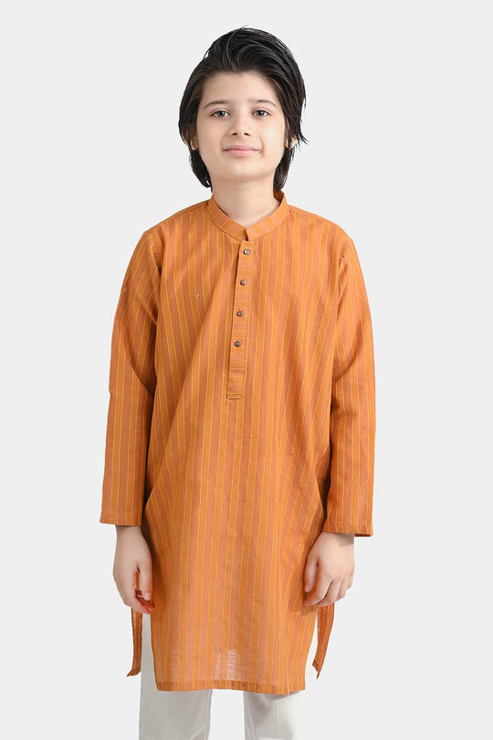 Boys Jacquard Kurta (Running Stitch)-BROWN