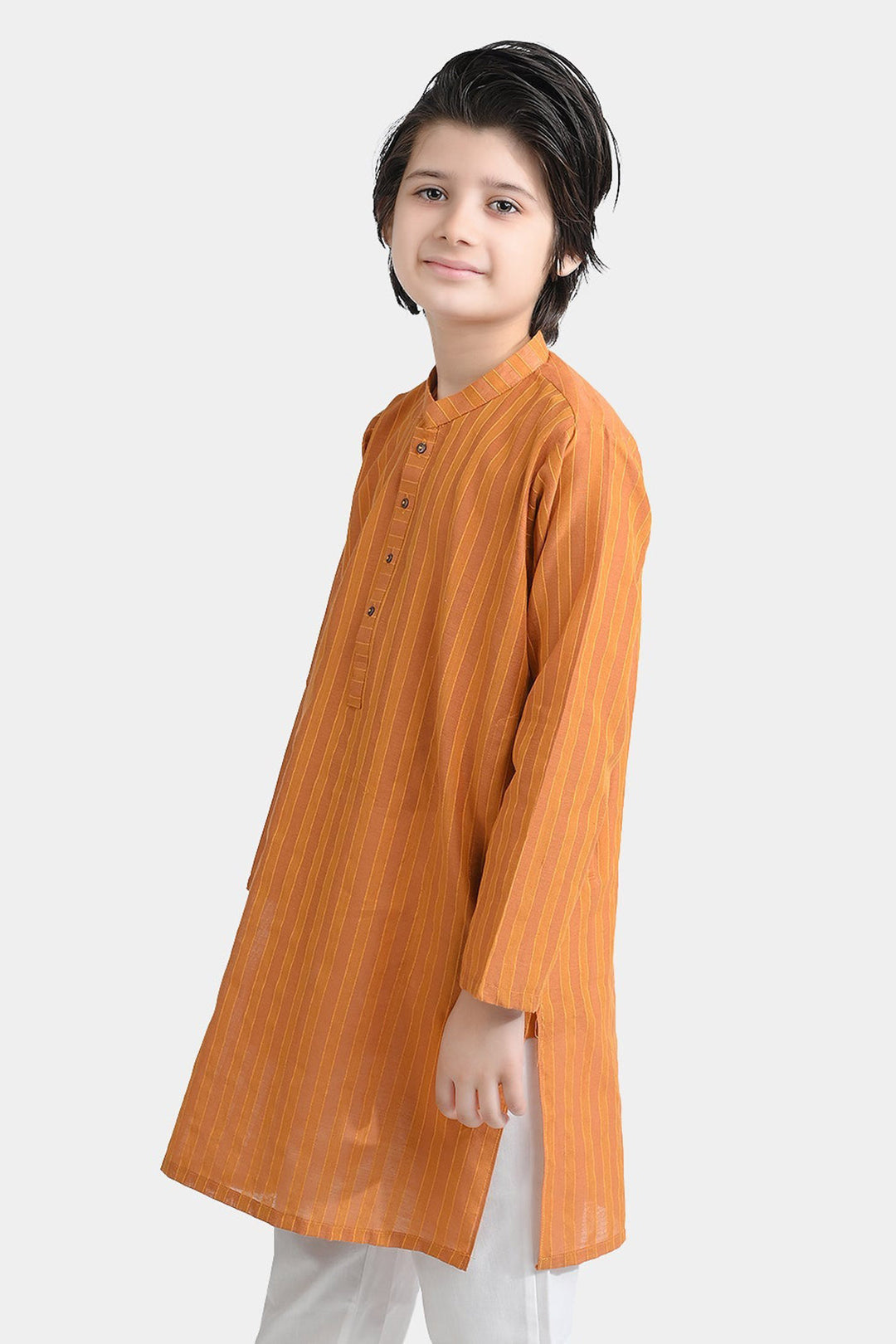 Boys Jacquard Kurta (Running Stitch)-BROWN